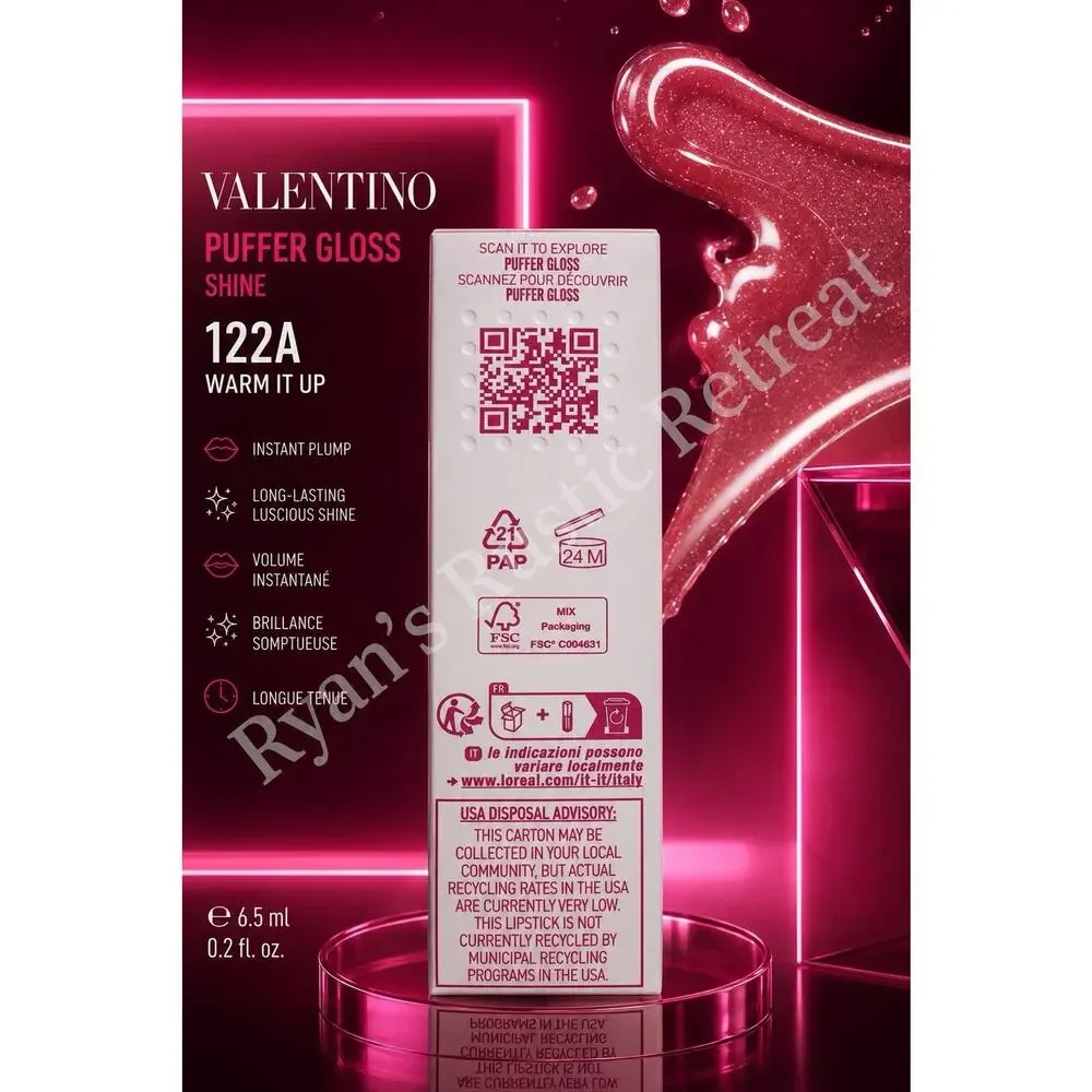 Valentino Puffer Gloss Shine 122A Warm It Up Lip Gloss Plumping 6.5ml New